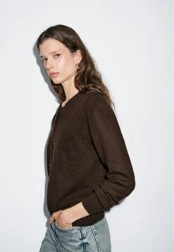 Massimo Dutti BUTTONED WITH CREW NECK - Cardigan - Dark Brown -Massimo Dutti Shop e0a7b33c8fc34b9da596015528ccc17d
