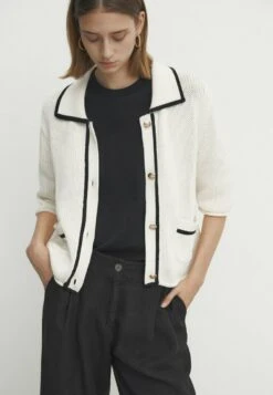 Massimo Dutti Contrast Textured With Pockets - Cardigan - Beige