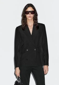 Massimo Dutti CROPPED DOUBLE-BREASTED - Blazer - Black