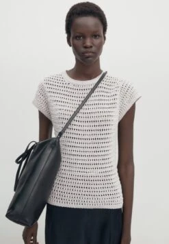 Massimo Dutti Shimmery Thread Open - Basic T-Shirt - Grey