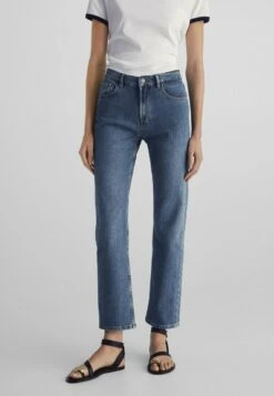 Massimo Dutti Mid Waist - Straight Leg Jeans - Blue Denim