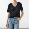 Massimo Dutti SHORT SLEEVE V-NECK - Basic T-shirt - Black