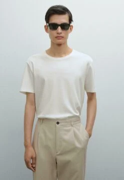 Massimo Dutti SHORT SLEEVE WITH CREW NECK - Basic T-shirt - Beige
