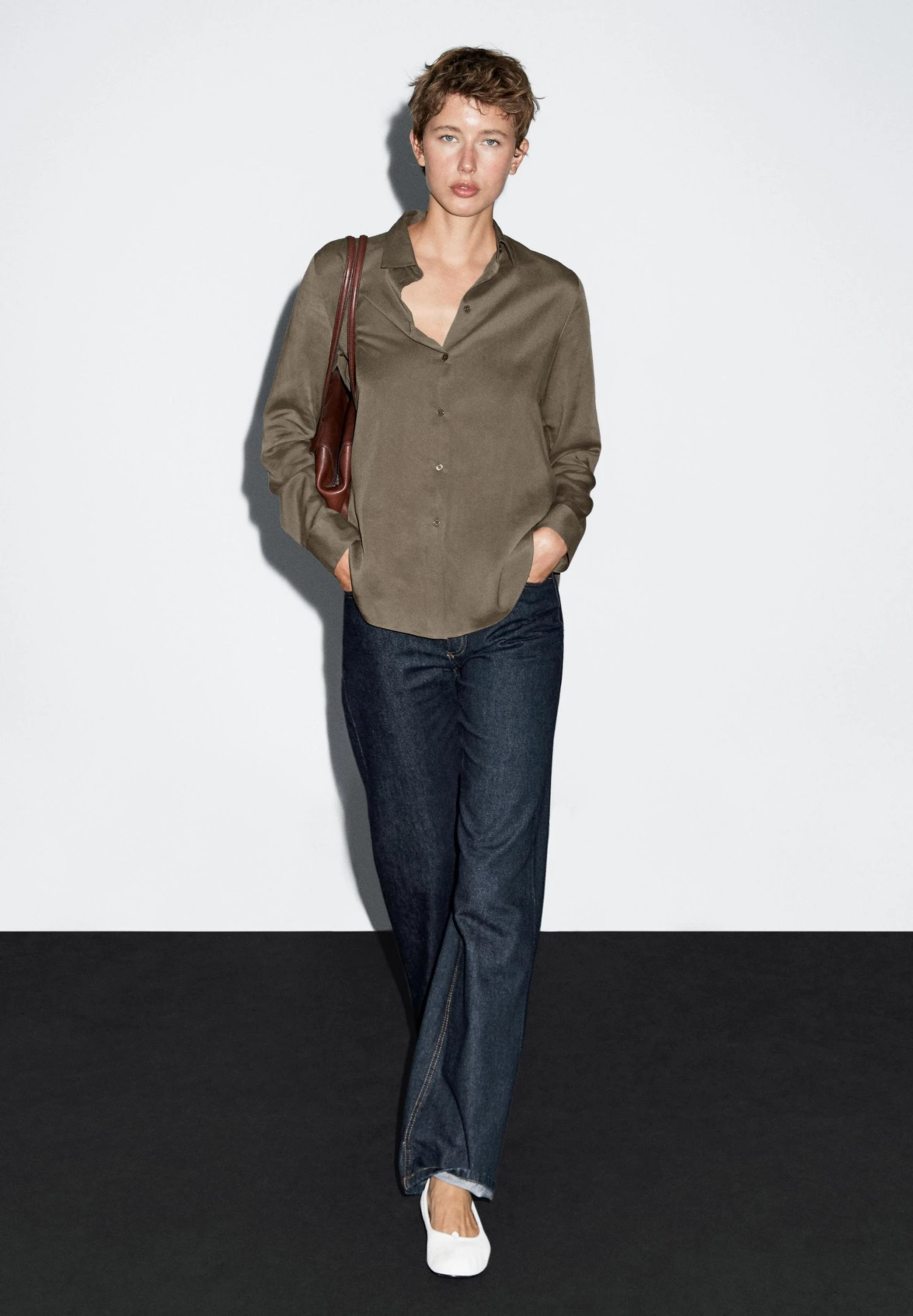 Massimo Dutti FLOWING LONG SLEEVE - Button-down Blouse - Khaki 6 Massimo Dutti FLOWING LONG SLEEVE - Button-down Blouse - Khaki - Image 4