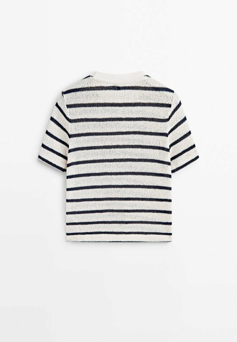 Massimo Dutti Textured Striped Blend - Print T-Shirt - Beige 7 Massimo Dutti Textured Striped Blend - Print T-Shirt - Beige - Image 5