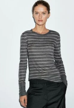 Massimo Dutti STRIPED - Long Sleeved Top - Grey
