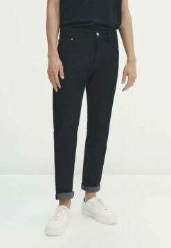 Massimo Dutti Tapered Fit Rinse Brushed - Straight Leg Jeans - Dark Blue