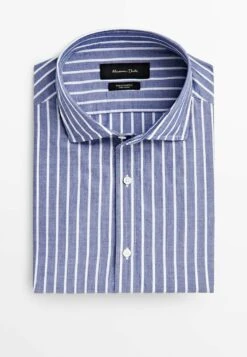 Massimo Dutti Seersucker Textured Striped - Shirt - Blue -Massimo Dutti Shop e47d9ae9dc4247f58b85721c20264d63