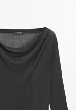 Massimo Dutti WITH DRAPED NECKLINE - Long Sleeved Top - Dark Grey -Massimo Dutti Shop e4d48b61989d4cc4a1b8973db5ccc642