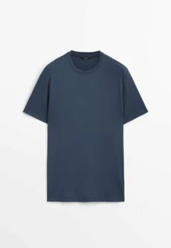 Massimo Dutti Short Sleeve Mercerised - Basic T-Shirt - Blue -Massimo Dutti Shop e50527549ff94cb39e2ae01d380716a0