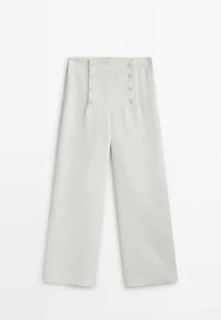Massimo Dutti And Blend Wide-LegWith Buttons- Trousers - White -Massimo Dutti Shop e52f7a8da9a74584a52ca5b5e70d8d99