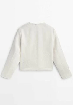 Massimo Dutti Textured Cropped With Golden Buttons - Summer Jacket - Beige -Massimo Dutti Shop e57a42e079ef43bea27f9e0e05b861e8