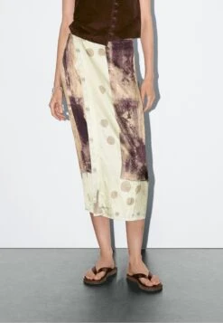 Massimo Dutti PRINTED SATIN MIDI - A-line Skirt - Bordeaux