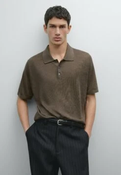 Massimo Dutti WIDE BUTTONED POLO COLLAR - Polo Shirt - Dark Brown