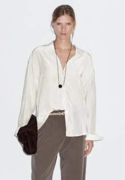 Massimo Dutti FLOWING LIGHTWEIGHT - Button-down Blouse - Beige