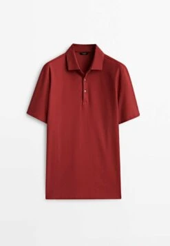Massimo Dutti Short Sleeve Diagonal Micro - Polo Shirt - Red -Massimo Dutti Shop e71efabf6c304ea192319acfd7a2da5e
