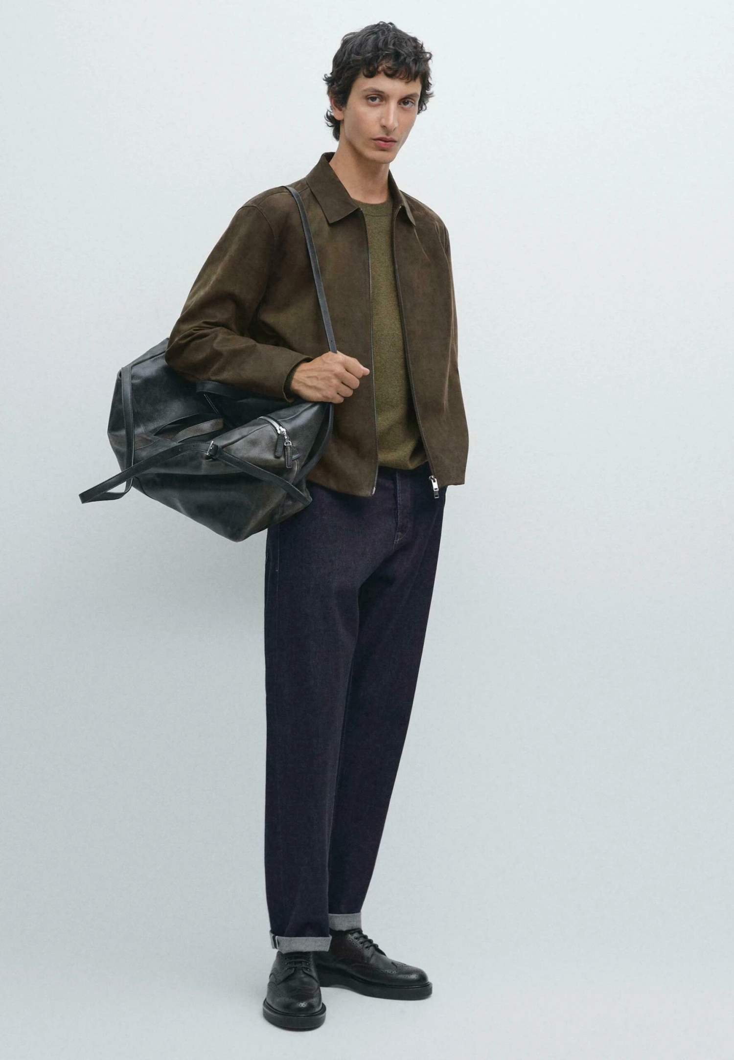 Massimo Dutti Leather Jacket - Mottled Dark Green 4 Massimo Dutti Leather Jacket - Mottled Dark Green - Image 2