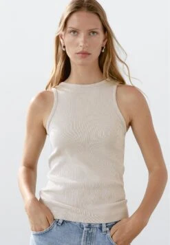 Massimo Dutti RIBBED HALTER - Basic T-shirt - Beige