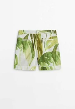 Massimo Dutti Palm Tree Print Darted Bermuda- Shorts - Green -Massimo Dutti Shop e902159bcc1841ea85d34fd3a31a8cfe