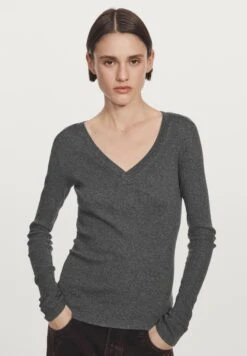 Massimo Dutti V-NECK WITH LONG SLEEVES - Long Sleeved Top - Dark Grey -Massimo Dutti Shop e93a9bcff76e43e083d353d58b76d59c