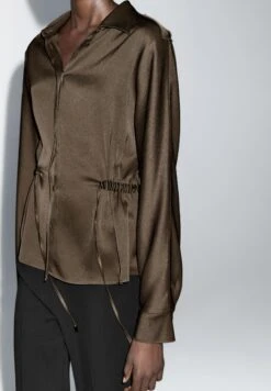 Massimo Dutti FLOWING LONG SLEEVE WITH WAIST DETAIL - Button-down Blouse - Dark Brown -Massimo Dutti Shop e97d844757494925b1f0496512d54ae2