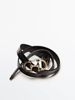 Massimo Dutti Embossed With Double Buckle- Belt - Black -Massimo Dutti Shop e9865cfa93fe477a8b76cbf750767797