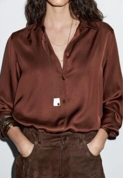 Massimo Dutti FLOWING SATIN LONG SLEEVE - Button-down Blouse - Brown 20 Massimo Dutti FLOWING SATIN LONG SLEEVE - Button-down Blouse - Brown -Massimo Dutti Shop e994825bd97547af95735d6f606dfaec