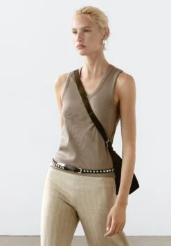 Massimo Dutti HEAVY WEIGHT RIBBED ROUND NECK - Basic T-shirt - Khaki