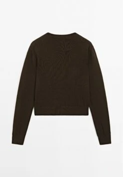 Massimo Dutti CREW NECK WITH RHINESTONE BUTTON DETAIL - Cardigan - Dark Brown -Massimo Dutti Shop e9ddbb0f832f40d2885c489ee12da19d