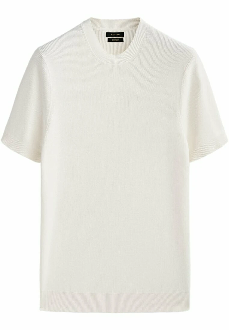 Massimo Dutti Vertical Textured Short Sleeve - Basic T-Shirt - Beige 7 Massimo Dutti Vertical Textured Short Sleeve - Basic T-Shirt - Beige - Image 5