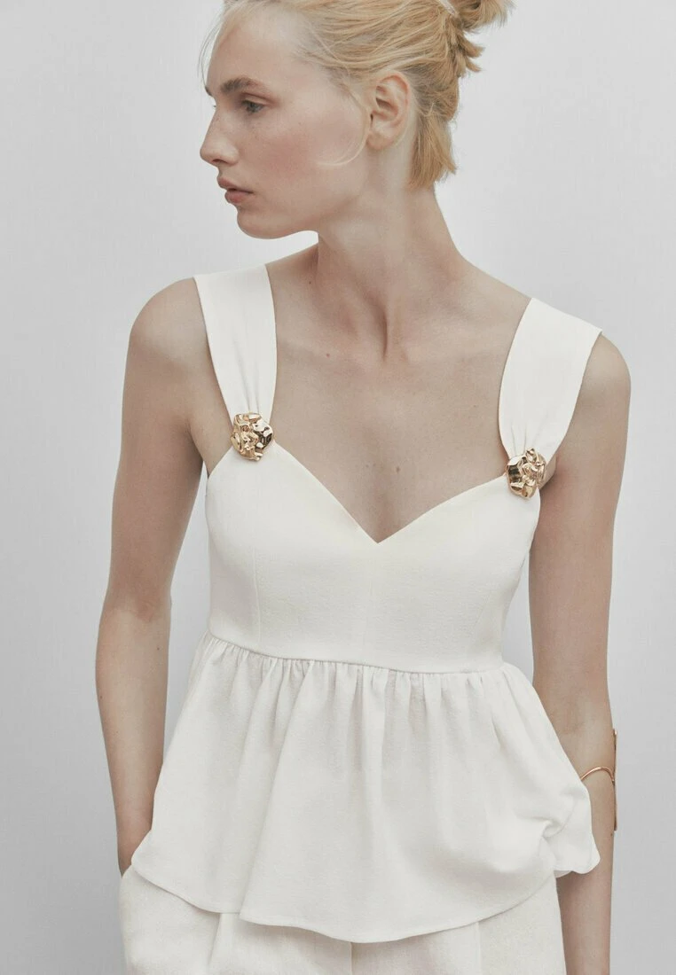 Massimo Dutti Studio - Peplum With Rhinestone Detail- Top - Beige 3 Massimo Dutti Studio - Peplum With Rhinestone Detail- Top - Beige