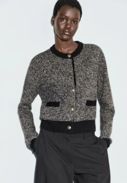 Massimo Dutti ELEGANT GOLD-TONED RHINESTONE BUTTONS - Cardigan - Black