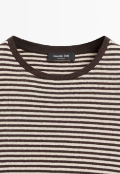 Massimo Dutti STRIPED CREW NECK WITH SHORT SLEEVE - Print T-shirt - Dark Brown -Massimo Dutti Shop eb6791a382b444e6a5199c7f006af8dc