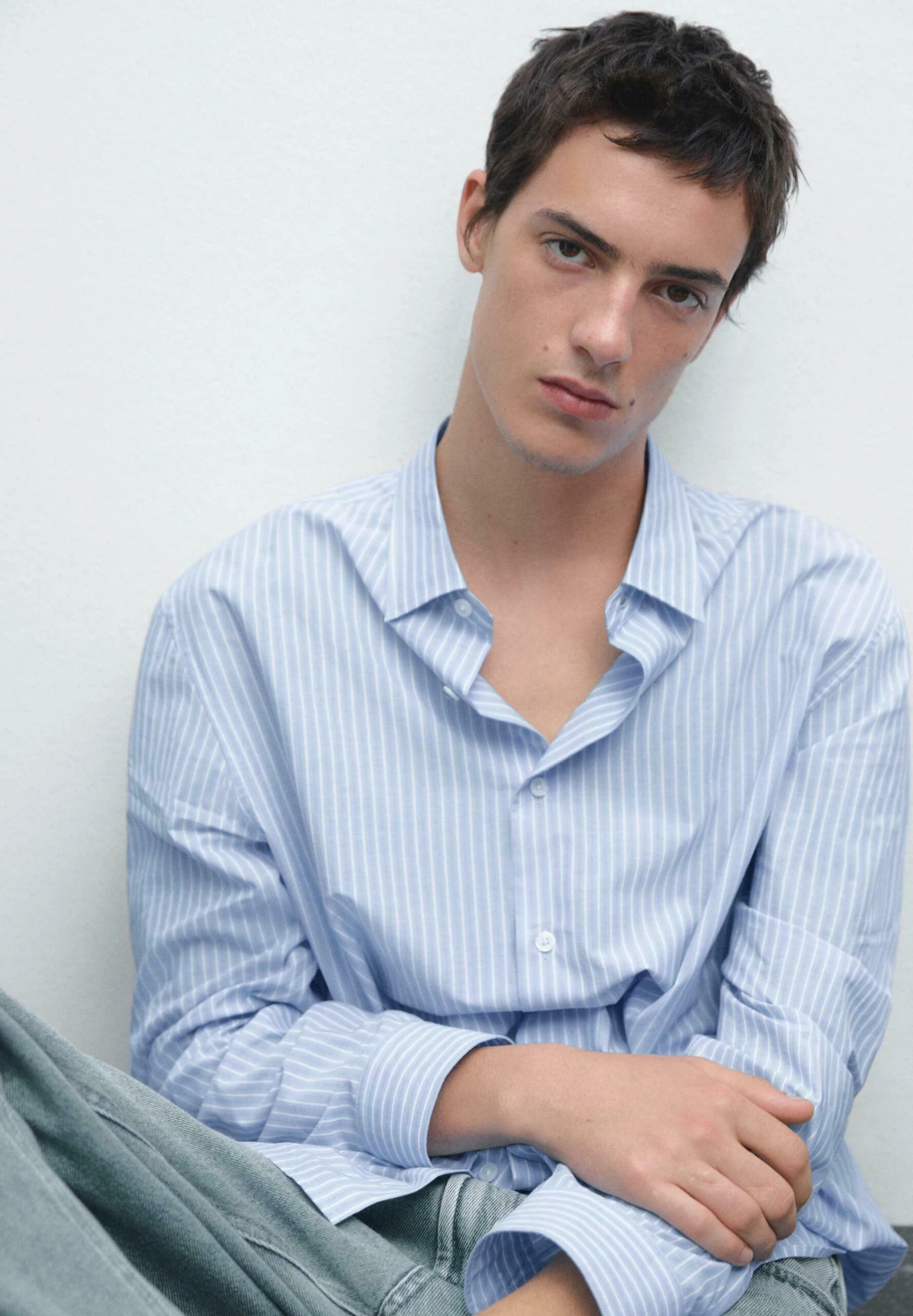 Massimo Dutti REGULAR FIT GARMENT WITH STRIPED DETAIL - Shirt - Blue 7 Massimo Dutti REGULAR FIT GARMENT WITH STRIPED DETAIL - Shirt - Blue - Image 5