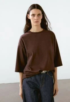 Massimo Dutti OVERSIZE HEAVY WEIGHT - Basic T-shirt - Dark Brown