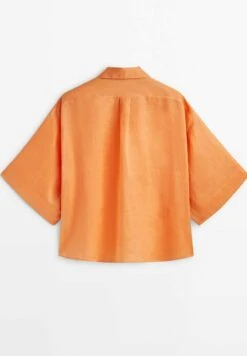 Massimo Dutti Short Sleeve - Button-Down Blouse - Orange -Massimo Dutti Shop ebf48067e18348da828b4184f841faca