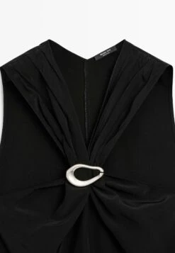 Massimo Dutti HALTER TOP WITH REMOVABLE BROOCH DETAIL - Blouse - Black -Massimo Dutti Shop ecdb532255de44fabbc8b235f12b1f4e