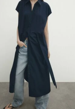 Massimo Dutti Poplin With Knot Detail- Shirt Dress - Dark Blue -Massimo Dutti Shop ed2a1375814c4e48acc1ea0a4b173166