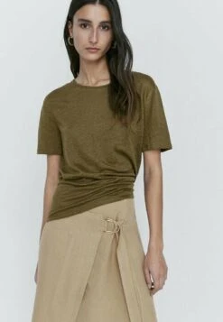 Massimo Dutti Short Sleeve- Basic T-Shirt - Khaki