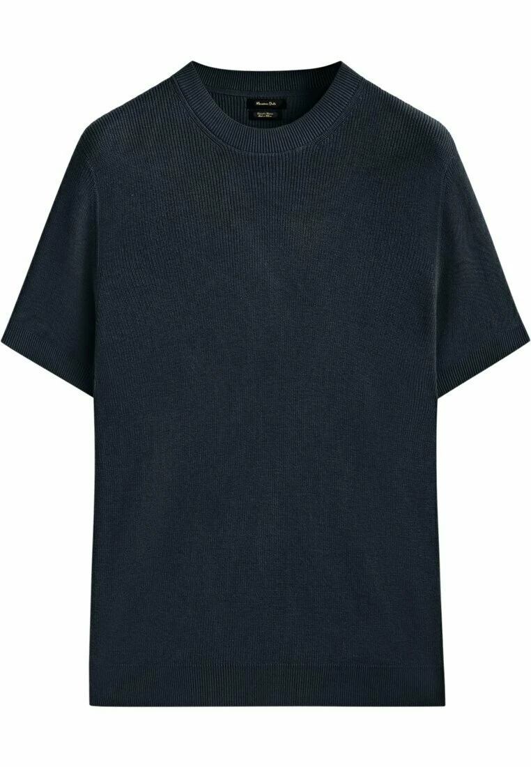 Massimo Dutti Vertical Textured Short Sleeve - Basic T-Shirt - Dark Blue 3 Massimo Dutti Vertical Textured Short Sleeve - Basic T-Shirt - Dark Blue
