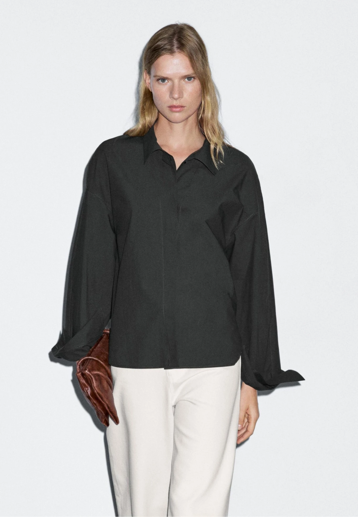 Massimo Dutti LOOSE FIT LONG SLEEVE - Button-down Blouse - Dark Grey 3 Massimo Dutti LOOSE FIT LONG SLEEVE - Button-down Blouse - Dark Grey