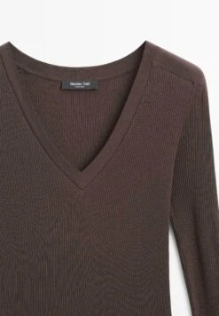 Massimo Dutti V-NECK WITH LONG SLEEVES - Long Sleeved Top - Dark Brown -Massimo Dutti Shop eed1c341cc6a48aa895667b0685323df