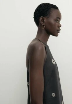 Massimo Dutti Halter With Contrast Embroidery - Day Dress - Black