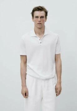 Massimo Dutti With V-Neck And Buttons - Polo Shirt - White