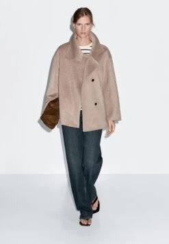 Massimo Dutti HIGH NECK - Short Coat - Camel