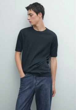 Massimo Dutti CREW NECK WITH RIBBED TRIMS - Basic T-shirt - Dark Blue