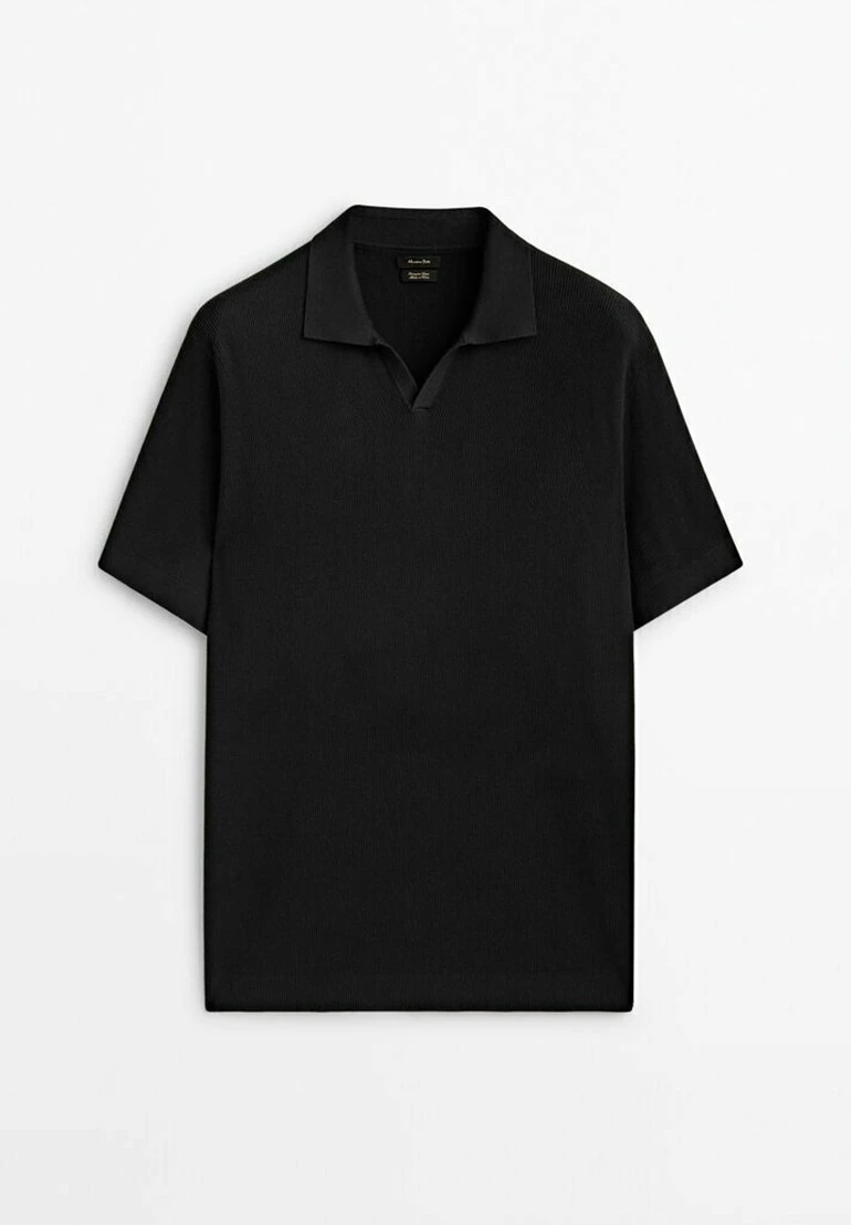 Massimo Dutti Vertical-Textured Micro - Polo Shirt - Black 8 Massimo Dutti Vertical-Textured Micro - Polo Shirt - Black - Image 6