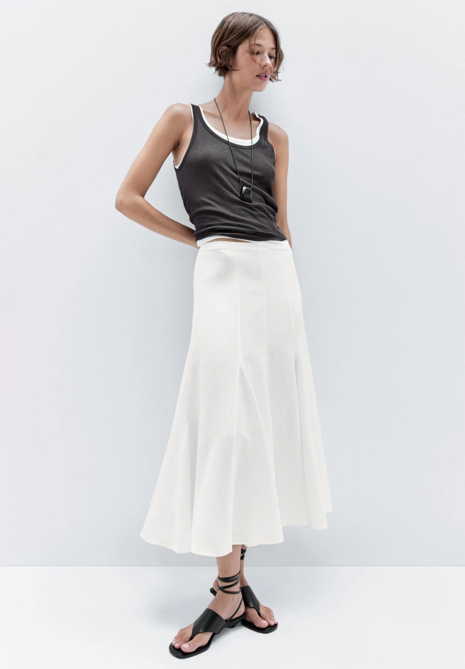 Massimo Dutti GODET MIDI WITH SEAM DETAILS - A-line Skirt - White 6 Massimo Dutti GODET MIDI WITH SEAM DETAILS - A-line Skirt - White - Image 4