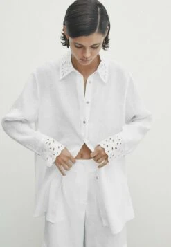 Massimo Dutti With Cutwork Embroidery - Button-Down Blouse - White