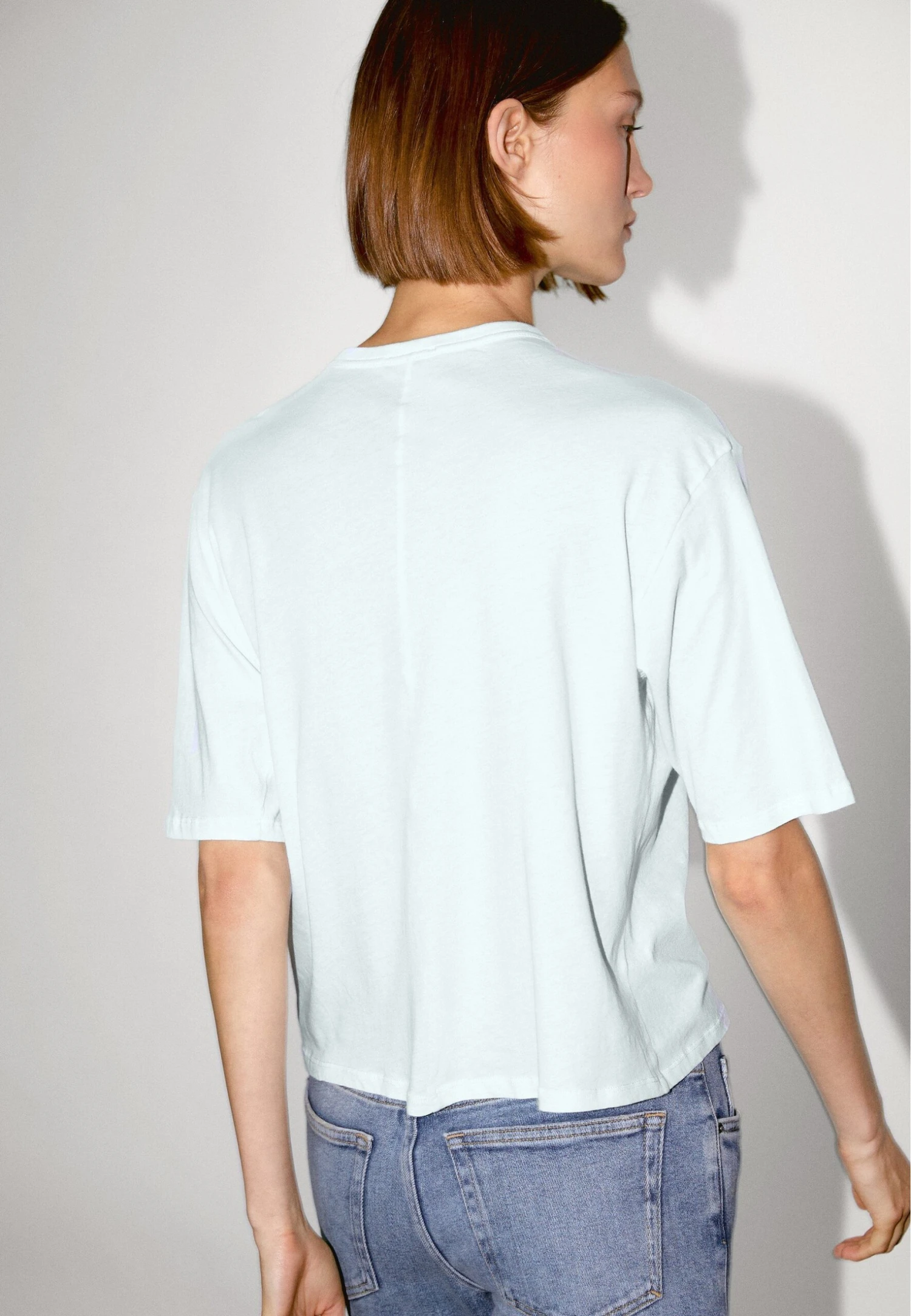 Massimo Dutti BOXY FIT SHORT SLEEVE - Basic T-shirt - Light Blue 5 Massimo Dutti BOXY FIT SHORT SLEEVE - Basic T-shirt - Light Blue - Image 3